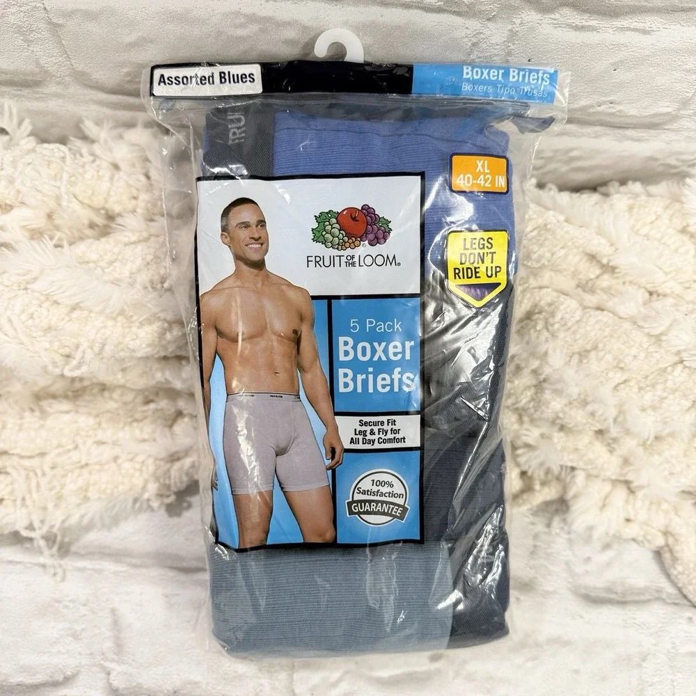 Fruit Of The Loom Mens XL Boxer Briefs 40-42 Secure Fit Leg & Fly 4 Pack - NEW